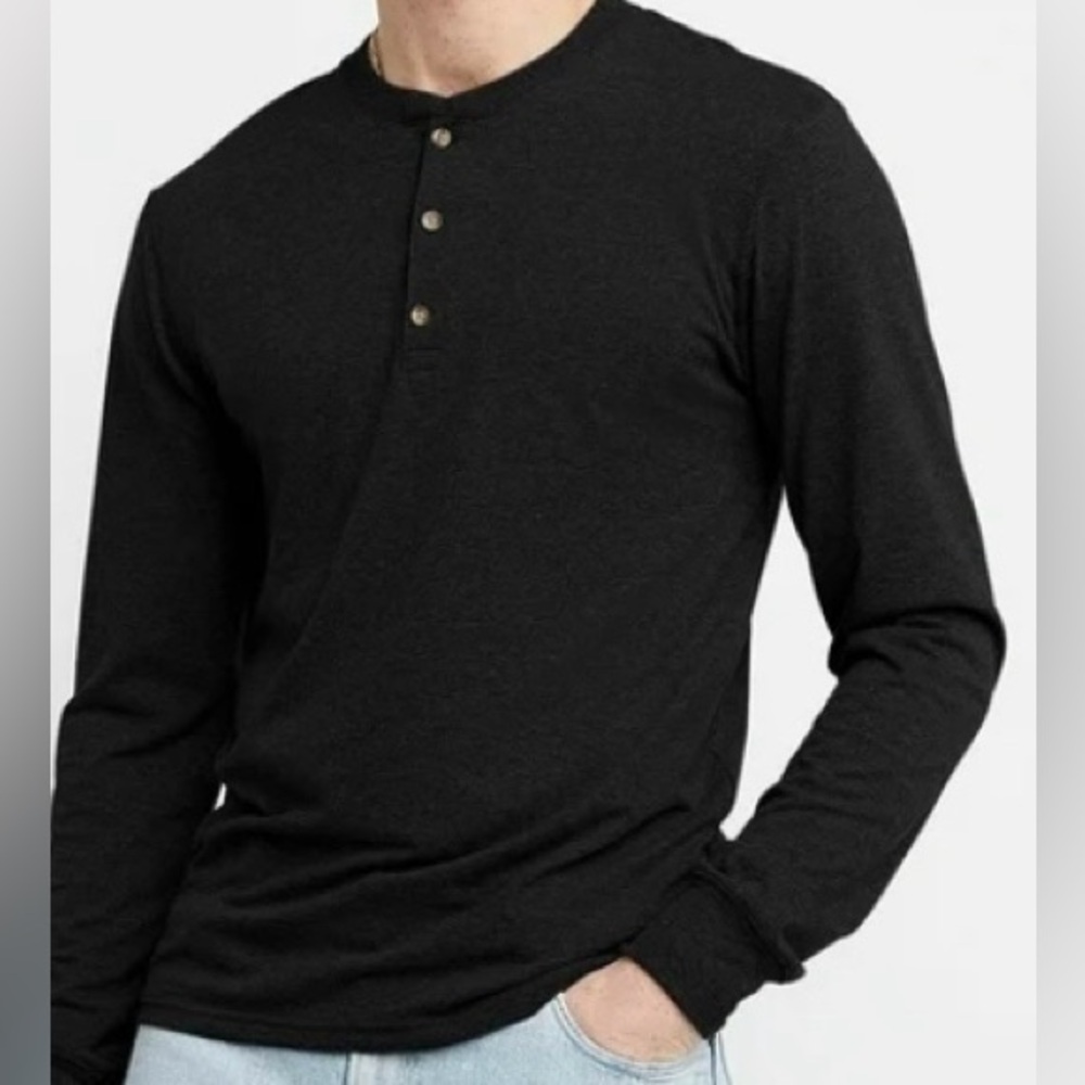 Hanes Originals Men’s Solid Black Soft Three Button Long Sleeve Henley 3XL